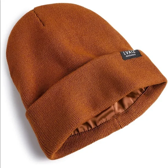 BROWN UNISEX SATIN LINED (winter) BEANIE HAT (BRAND NEW) - Picture 5 of 5